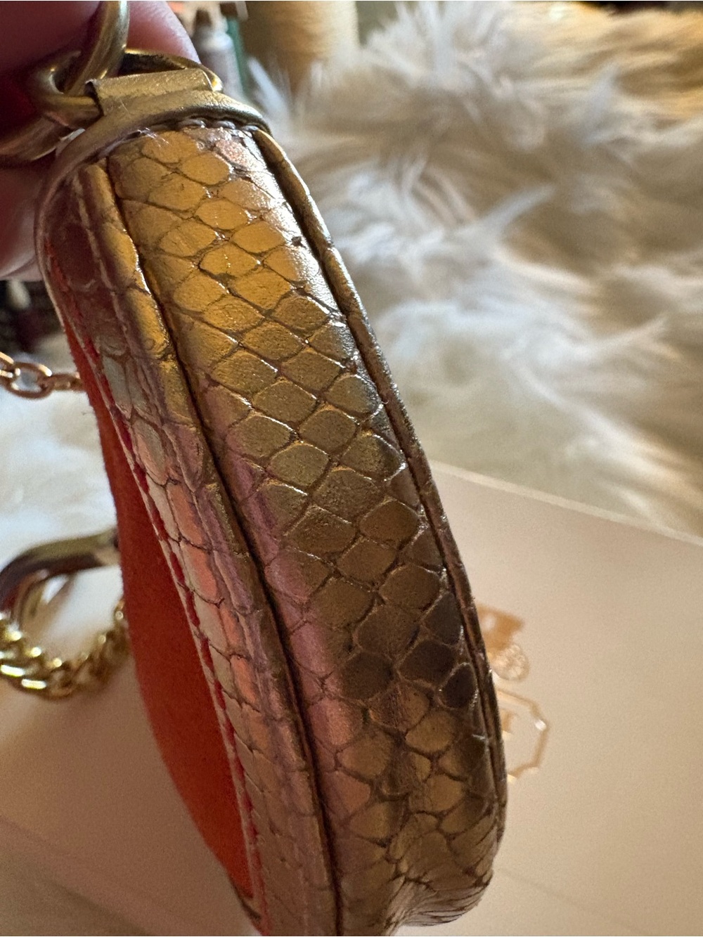 RARE COACH VINTAGE KOI FISH MULTICOLOR GOLD ORANGE LEATHER BRASS CHAIN WRISTLET - Picture 12 of 15